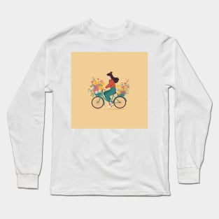 Girl riding a bike with flowers Long Sleeve T-Shirt